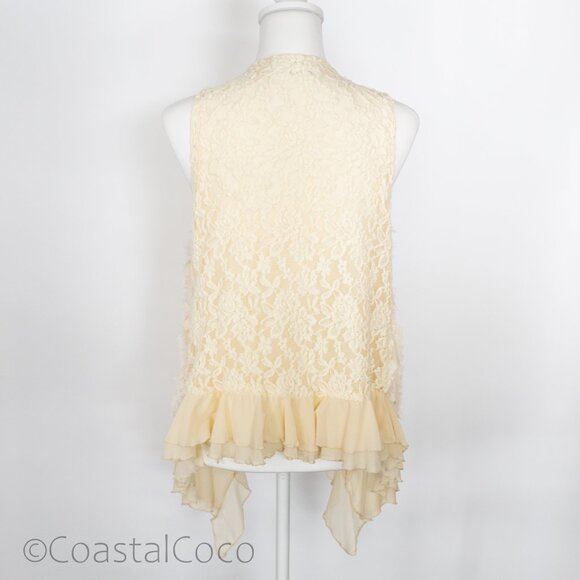 Pretty Angel Ivory Floral Rosette Ruffle Vest L Silk Blend Whimsical Festival - Picture 3 of 12